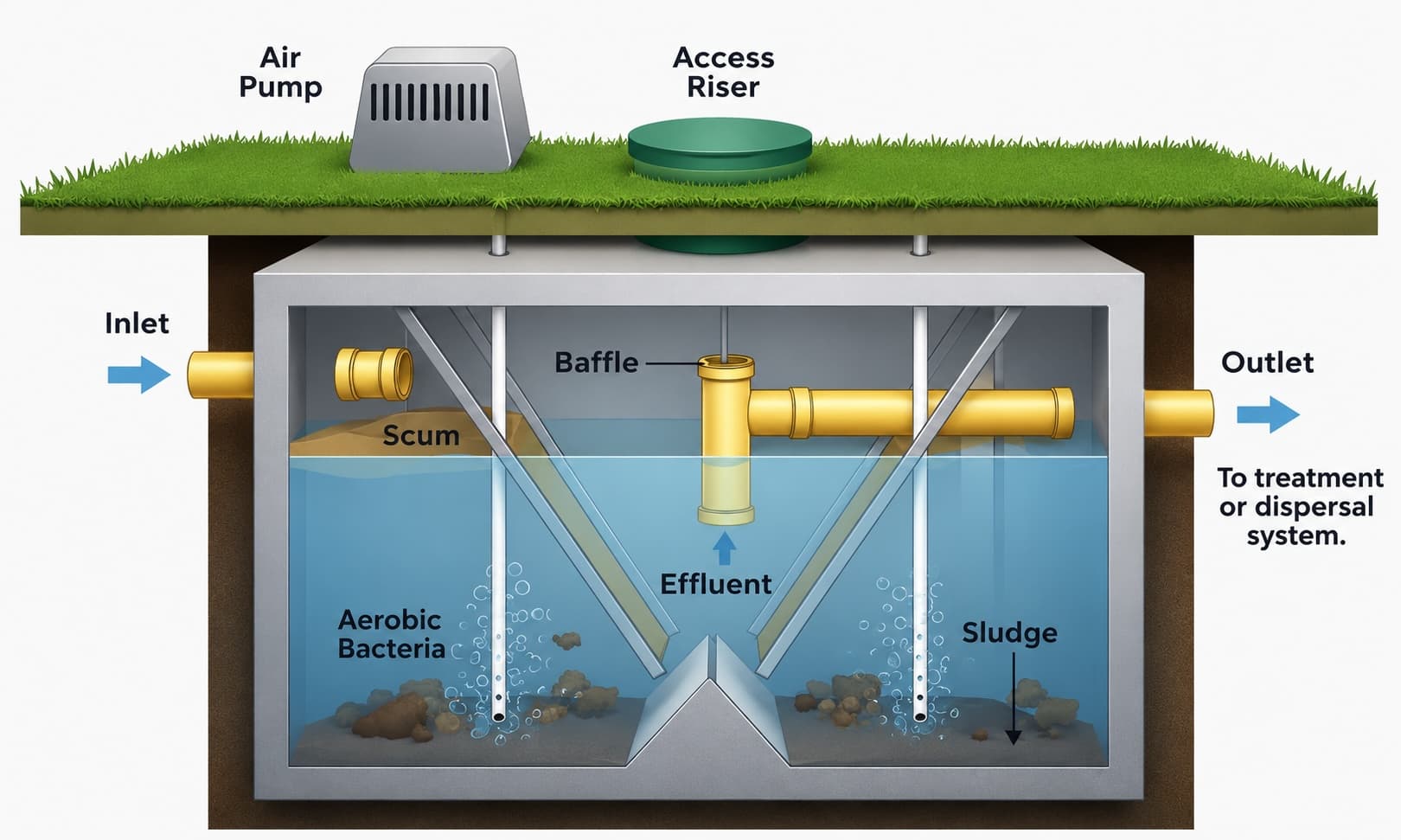 Aerobic Treatment Unit (ATU) component diagram. Torque Plumbing and Septic.